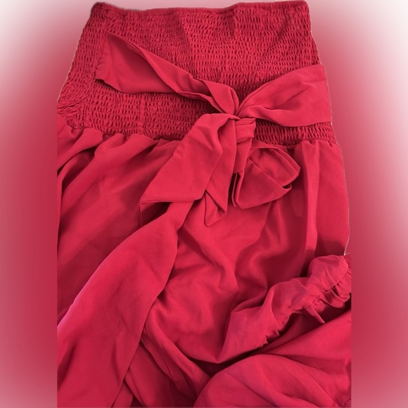 Women's Shirred Elastic Waist Tie Front Ruffle Hem Wide Leg Pants - Picture 9 of 10